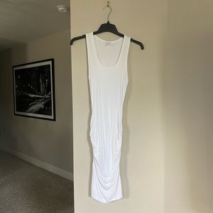 Venus ruched body-con midi dress in white
